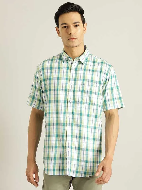 Men Checked Half Sleeve Cotton Blend Shirt