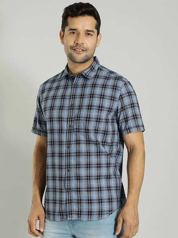 Men Checked Half Sleeve Cotton Shirt