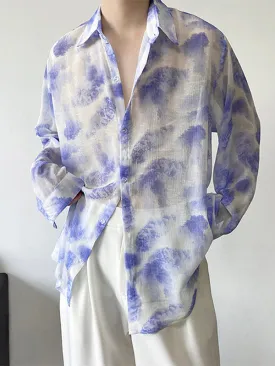 Mens Allover Print Chiffon Long Sleeve Shirt SKUK23183