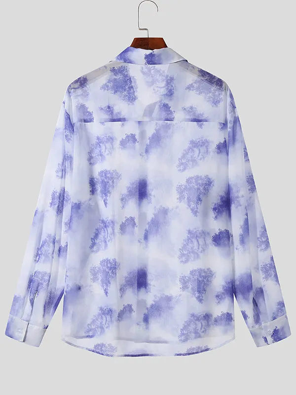 Mens Allover Print Chiffon Long Sleeve Shirt SKUK23183