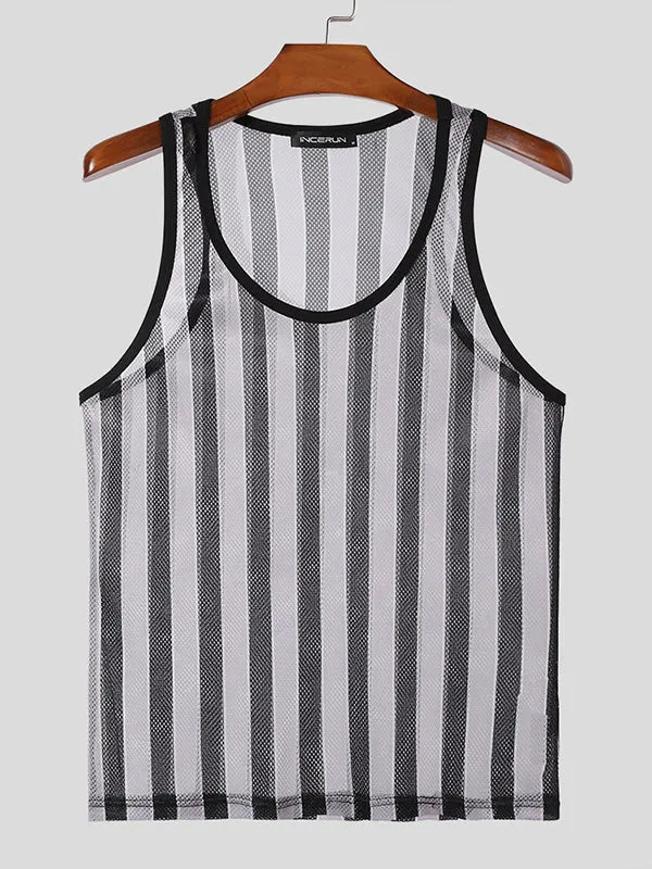 Mens Casual Striped Slightly Sheer Knit Tank SKUK70408