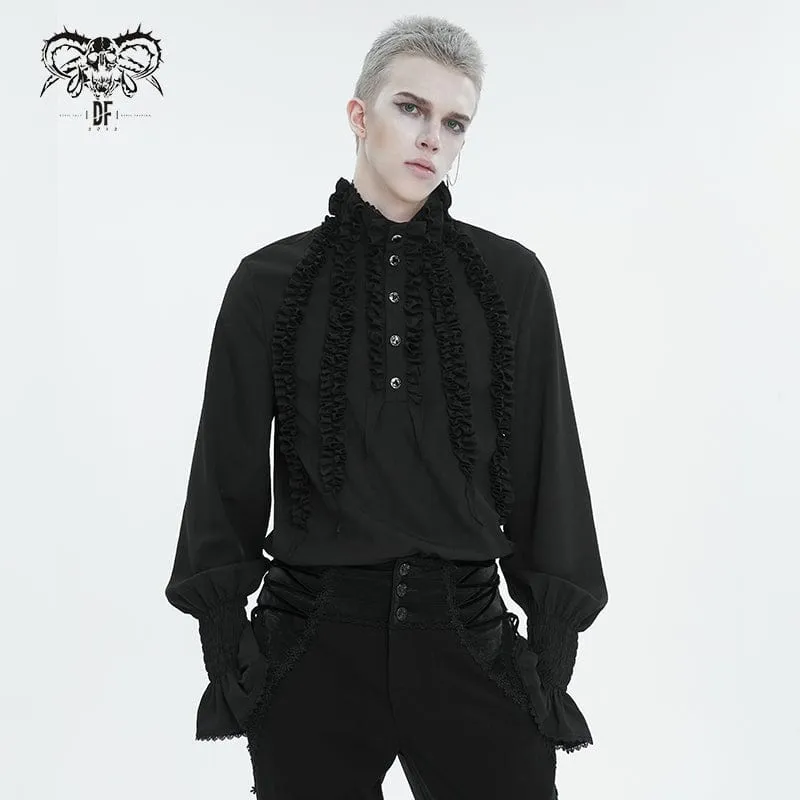 Men's Gothic Puff Sleeved Ruffled Shirt Black