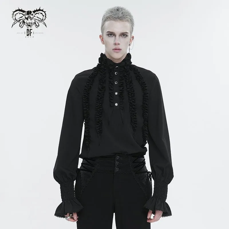 Men's Gothic Puff Sleeved Ruffled Shirt Black