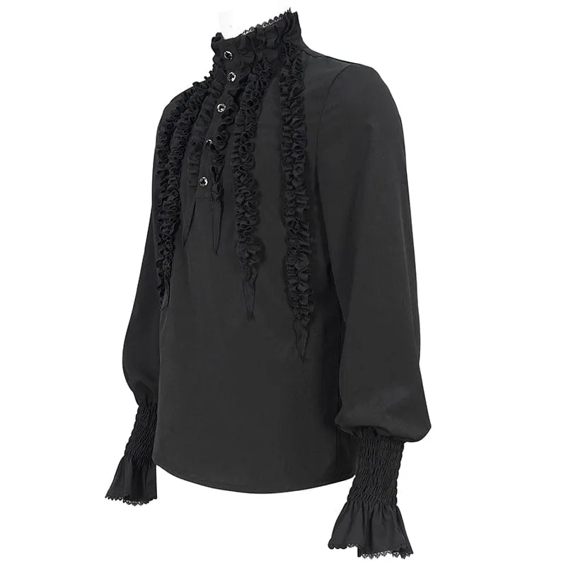 Men's Gothic Puff Sleeved Ruffled Shirt Black