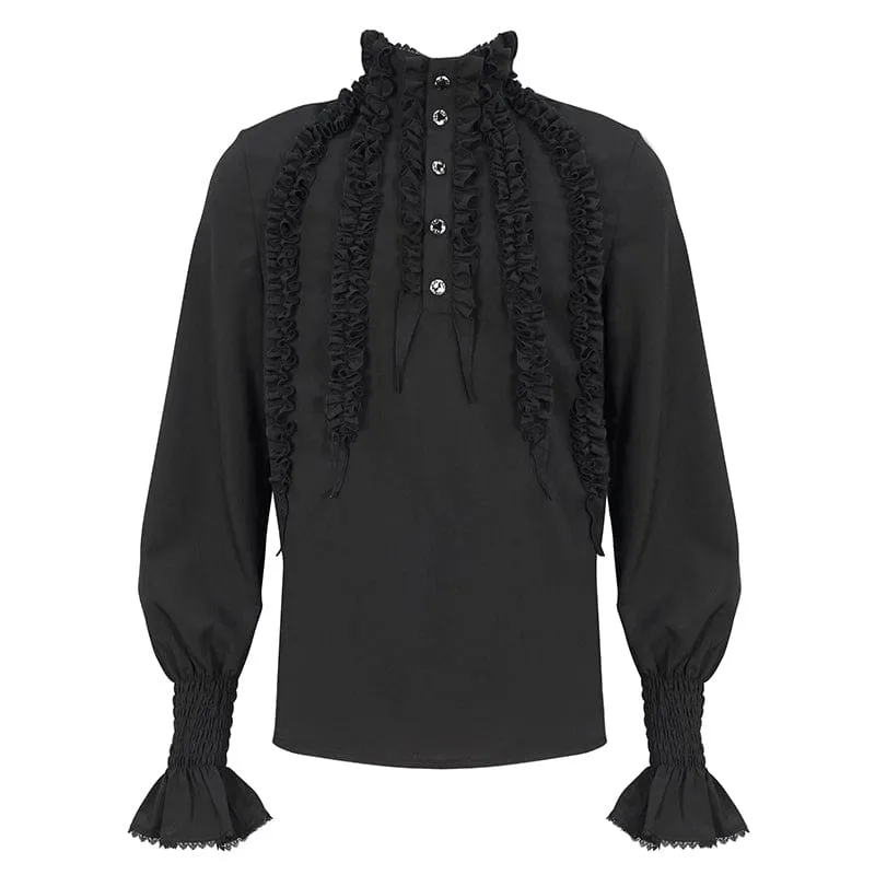 Men's Gothic Puff Sleeved Ruffled Shirt Black