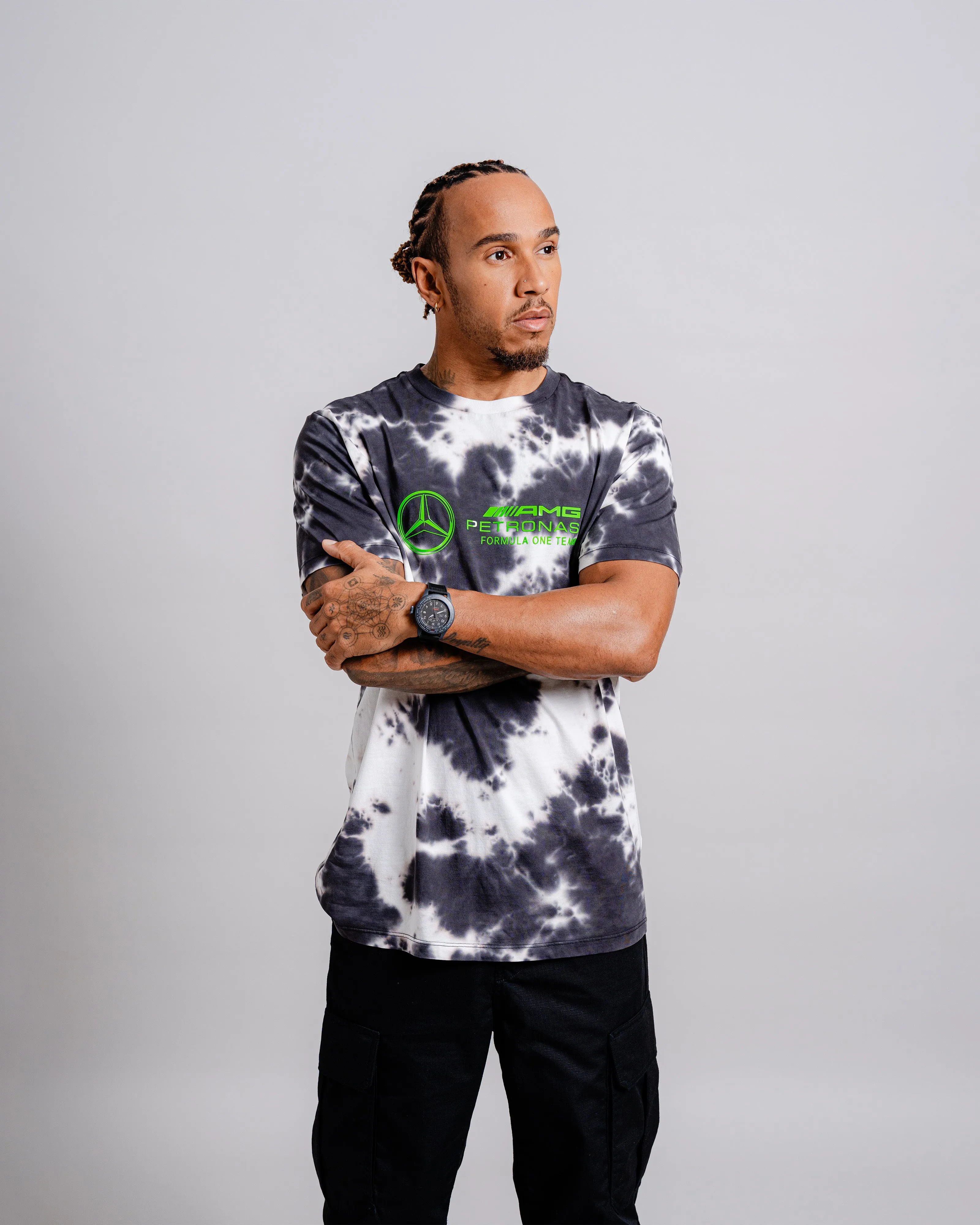 Mens Tie Dye Tee Grey/Volt Green