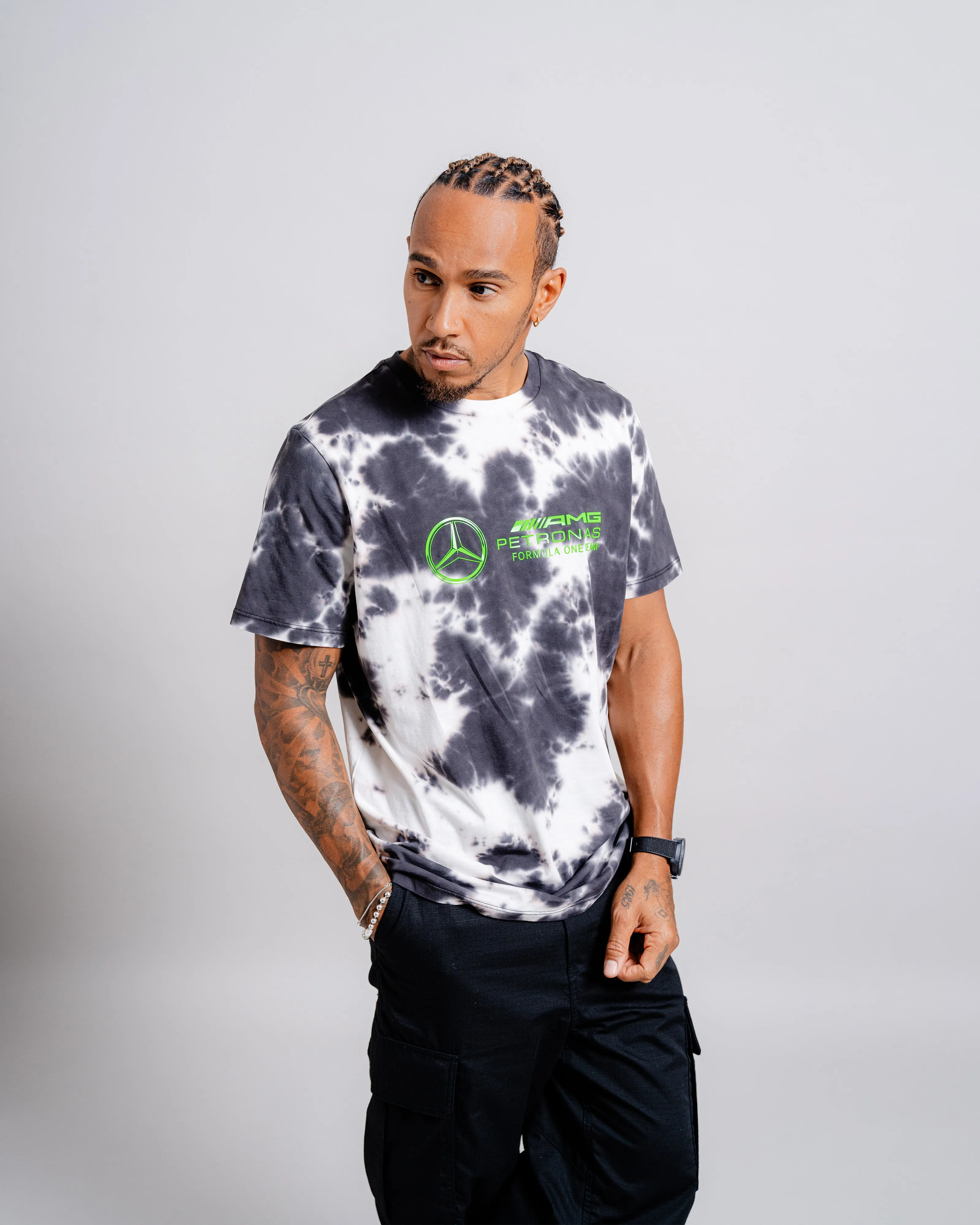 Mens Tie Dye Tee Grey/Volt Green