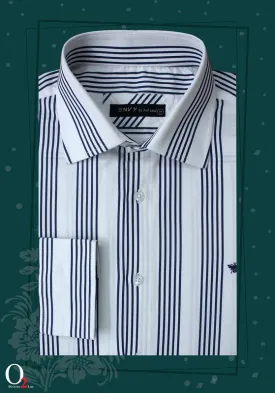 Mens White Blue Striped Shirt