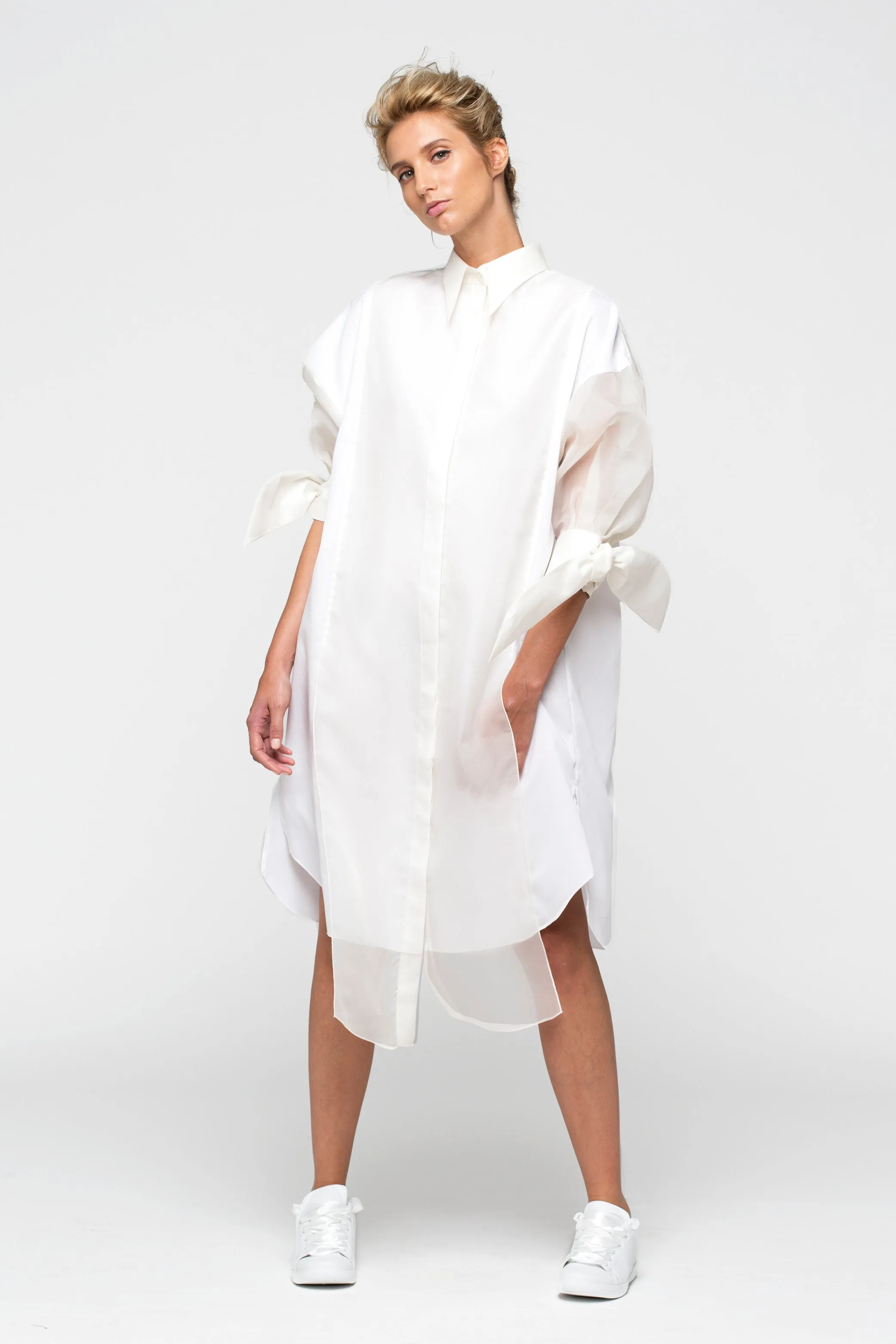 METEOR white - cotton and silk tunic shirt