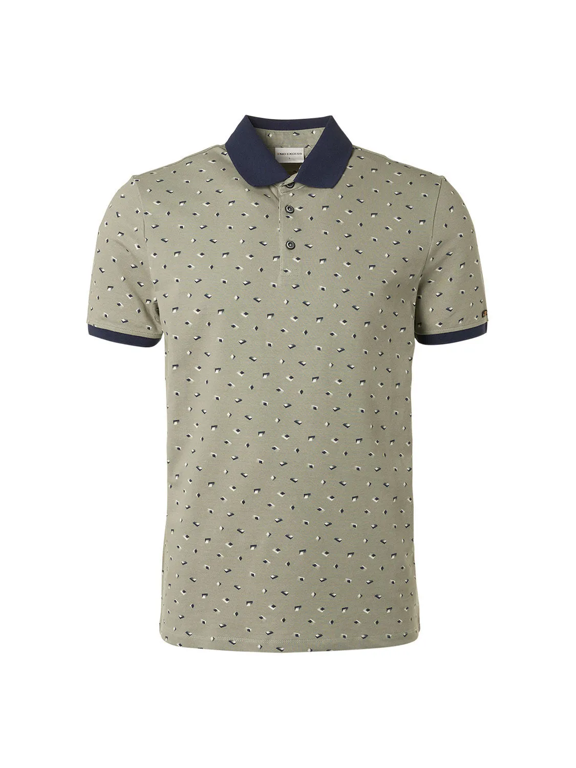 No Excess - Allover Printed Pique Polo -Night or Smoke Green