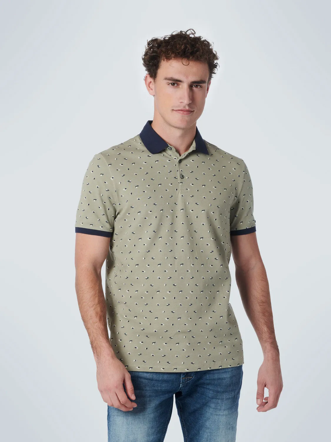 No Excess - Allover Printed Pique Polo -Night or Smoke Green