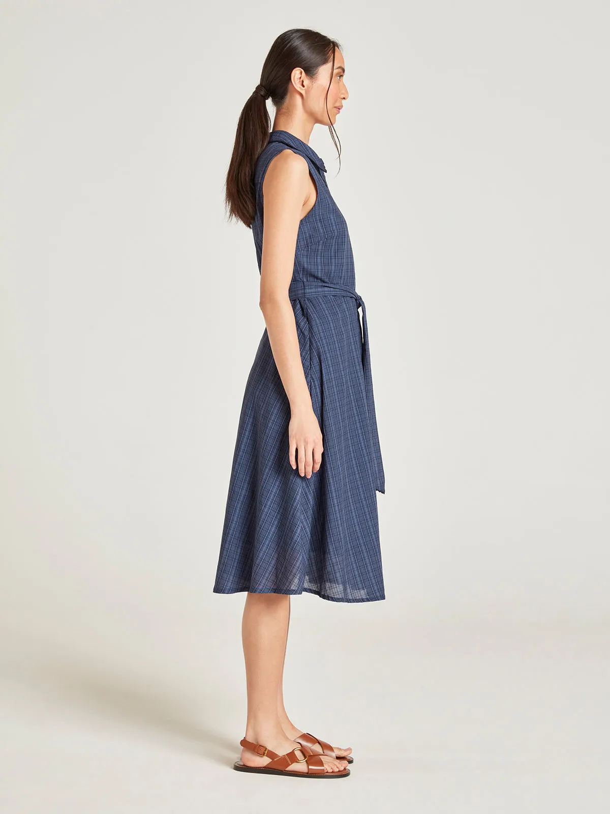 Nona Organic Cotton Sleeveless Shirt Dress - Navy