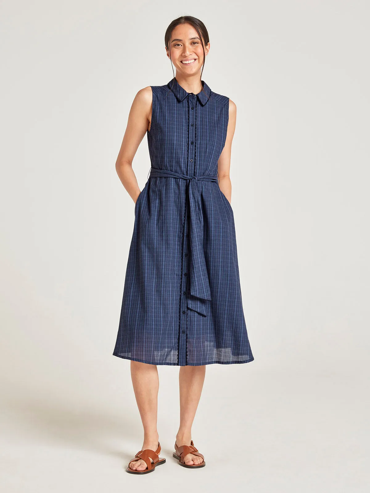 Nona Organic Cotton Sleeveless Shirt Dress - Navy