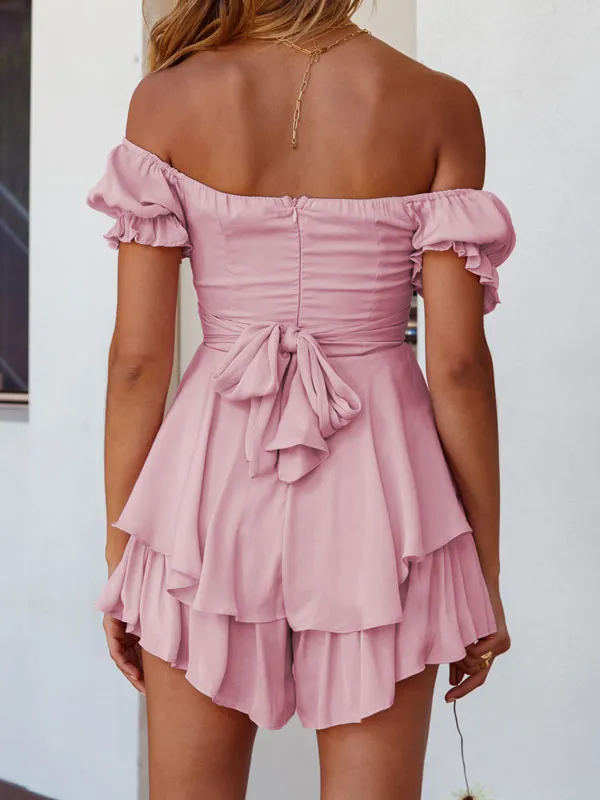 Off Shoulder Tie-Up Ruffle Romper