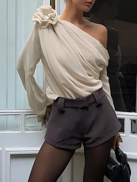 One Shoulder Pleated Asymmetrical Shirt