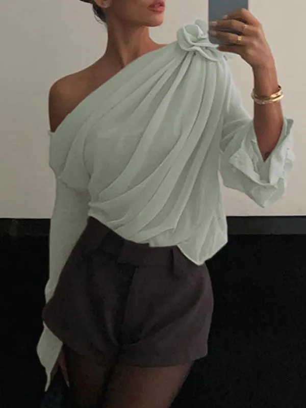 One Shoulder Pleated Asymmetrical Shirt