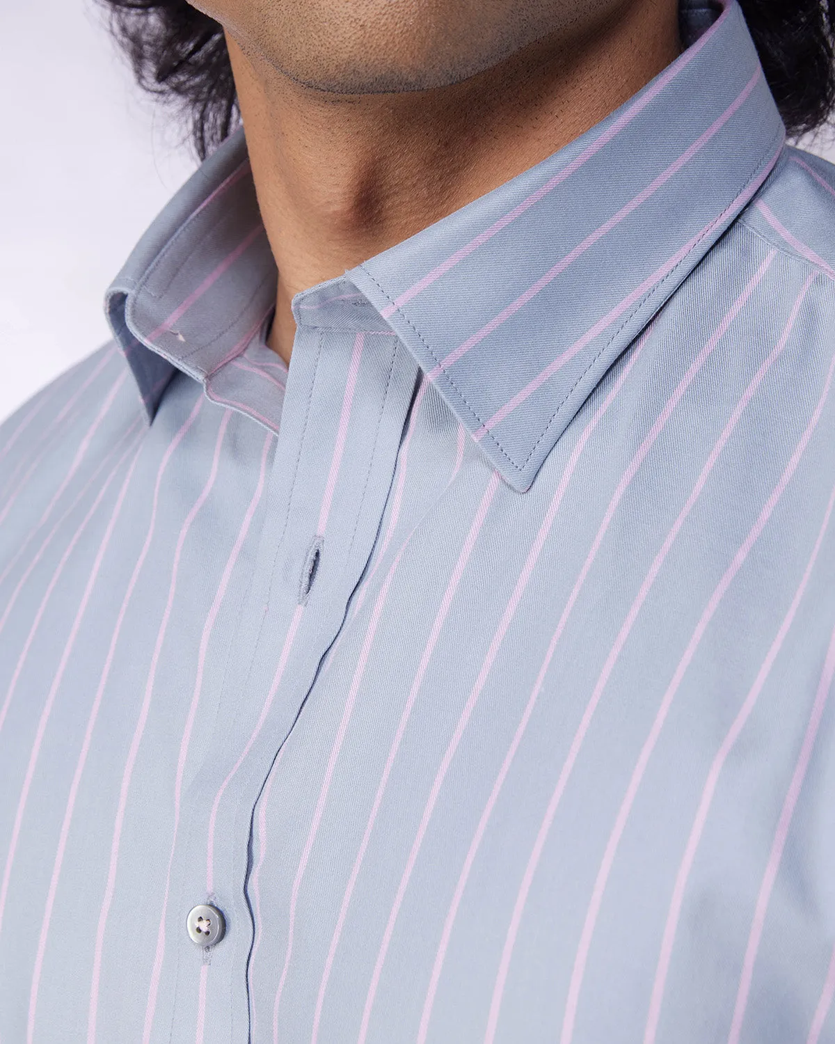 Pink & Grey Twill Striped Shirt