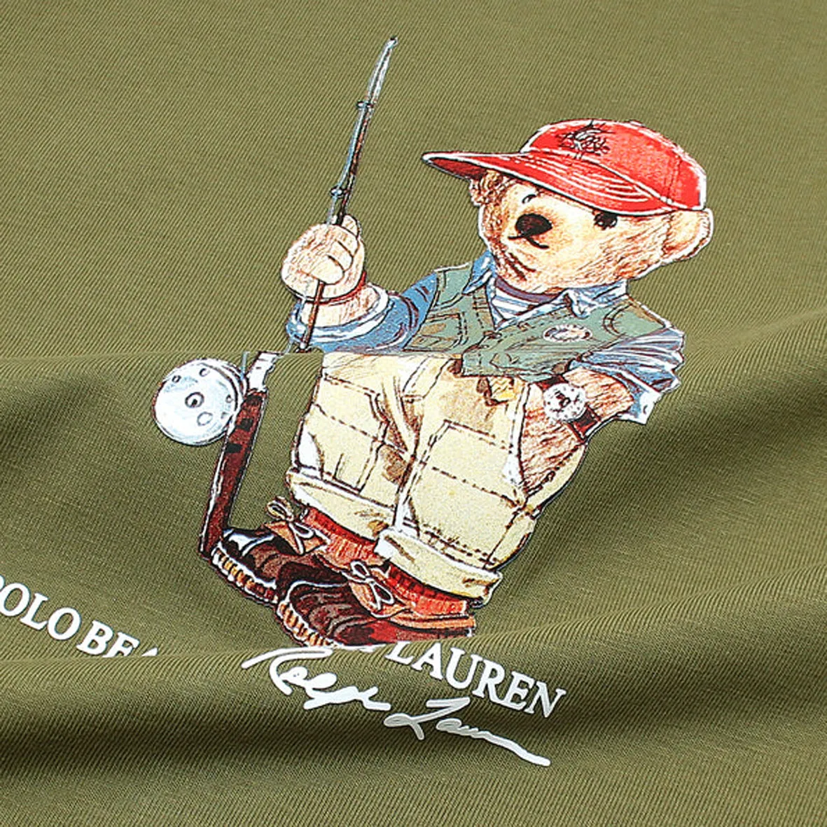 PL - Kids 'Olive Green' Polo Bear Printed T-Shirt PL785