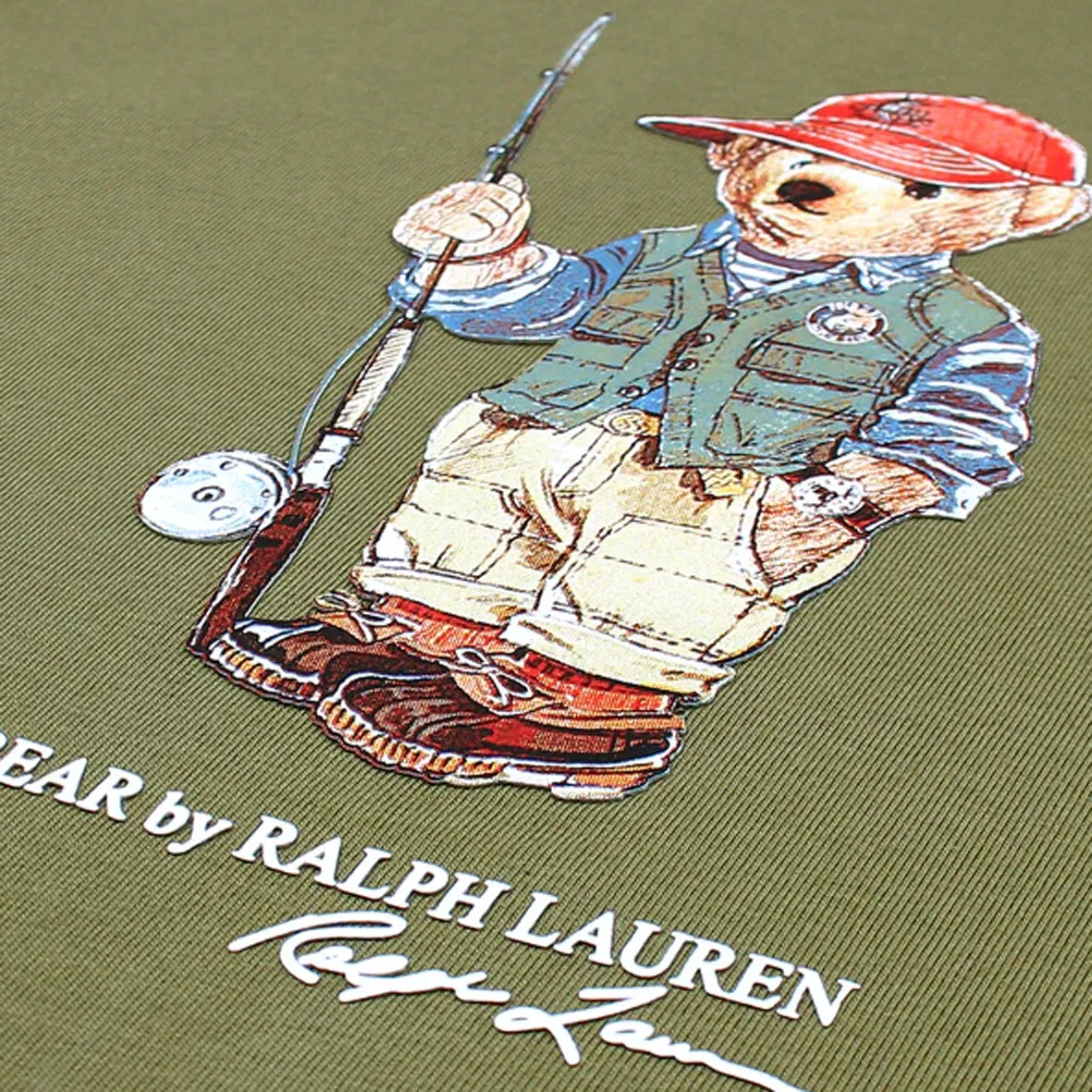 PL - Kids 'Olive Green' Polo Bear Printed T-Shirt PL785