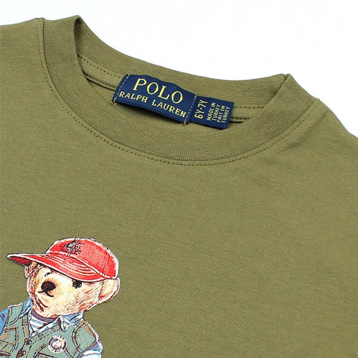 PL - Kids 'Olive Green' Polo Bear Printed T-Shirt PL785