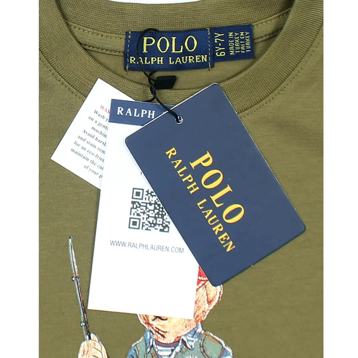 PL - Kids 'Olive Green' Polo Bear Printed T-Shirt PL785