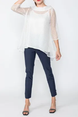 Plus Size White Cowl Neck 3/4 Sleeve See-Through Fabric Top