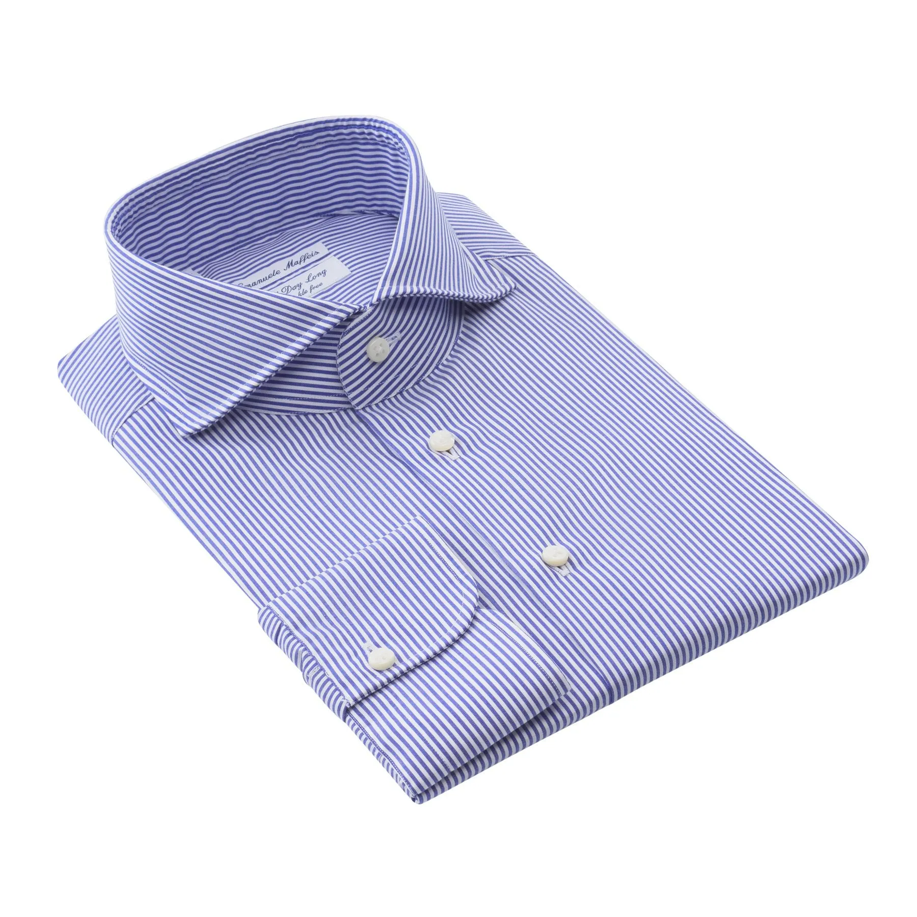 "All Day Long Collection" Striped Cotton Blue Shirt with Shark Collar