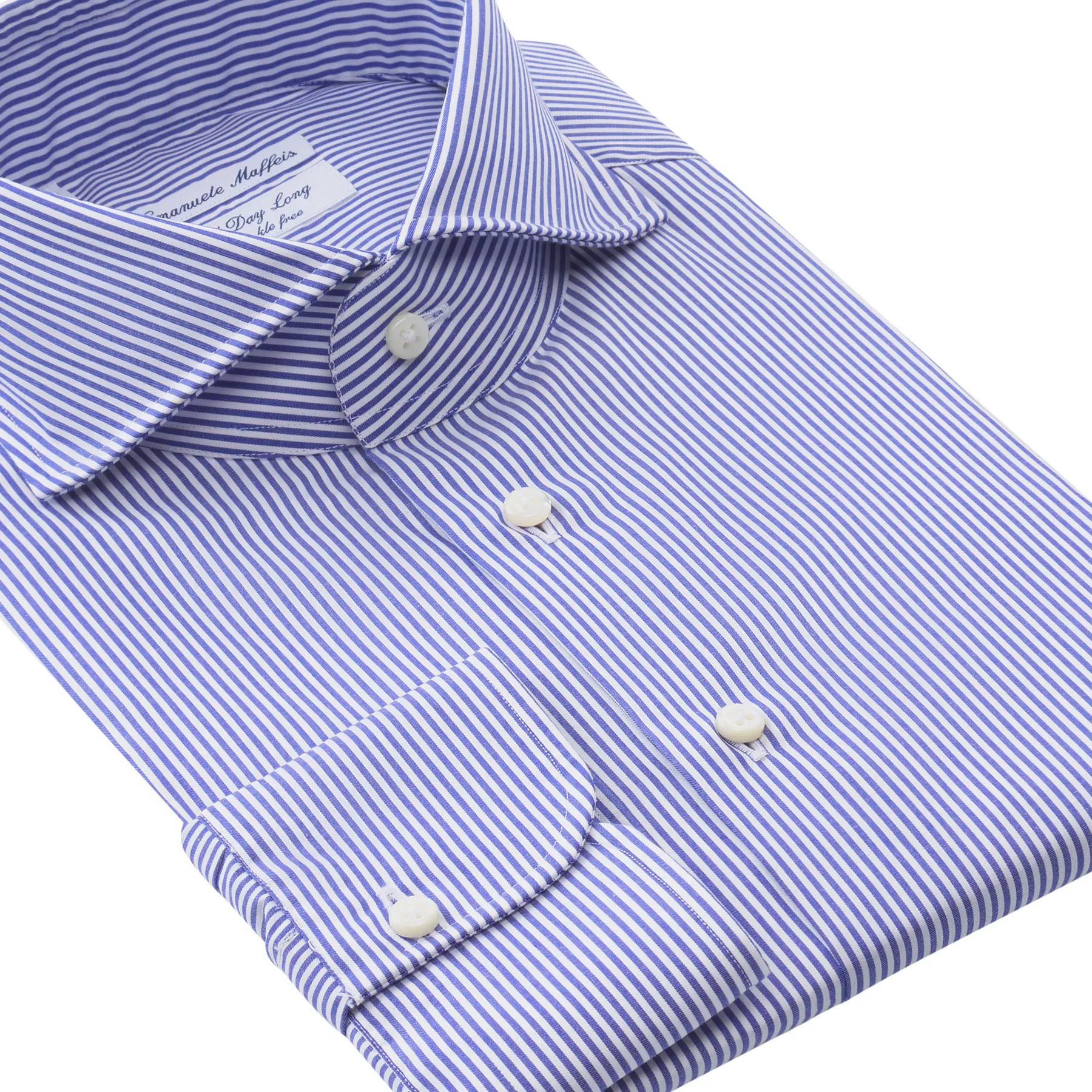 "All Day Long Collection" Striped Cotton Blue Shirt with Shark Collar