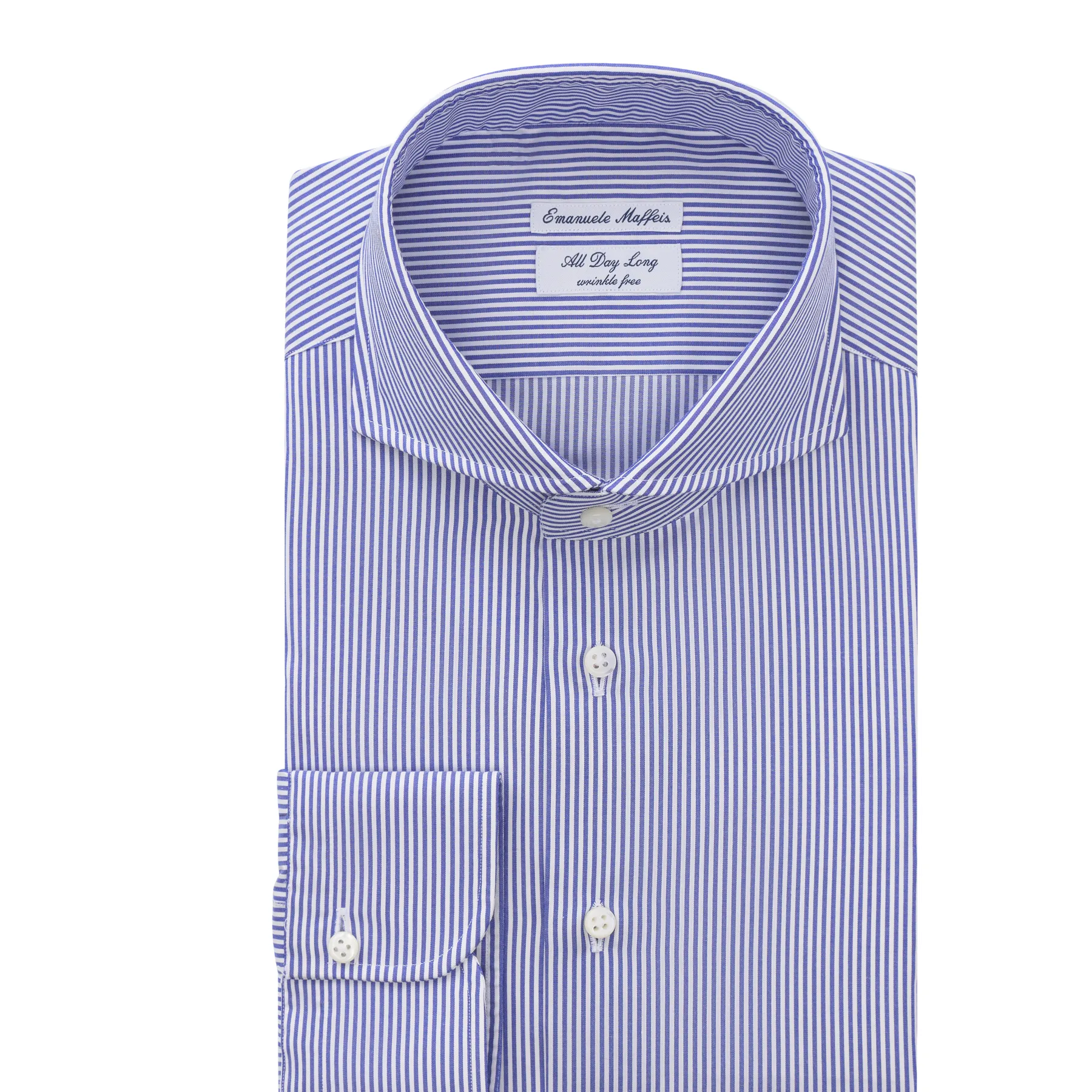 "All Day Long Collection" Striped Cotton Blue Shirt with Shark Collar