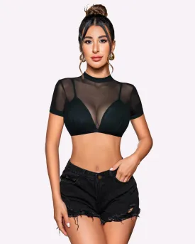 See Through Short Sleeve Shirt with Bra