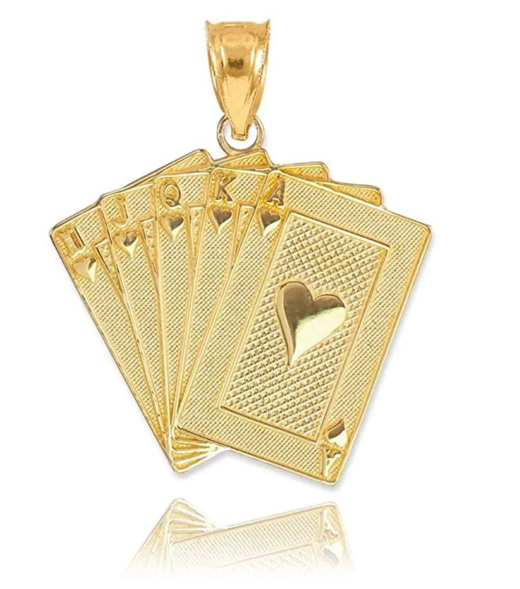 Solid 18K Gold Royal Flush Pendant