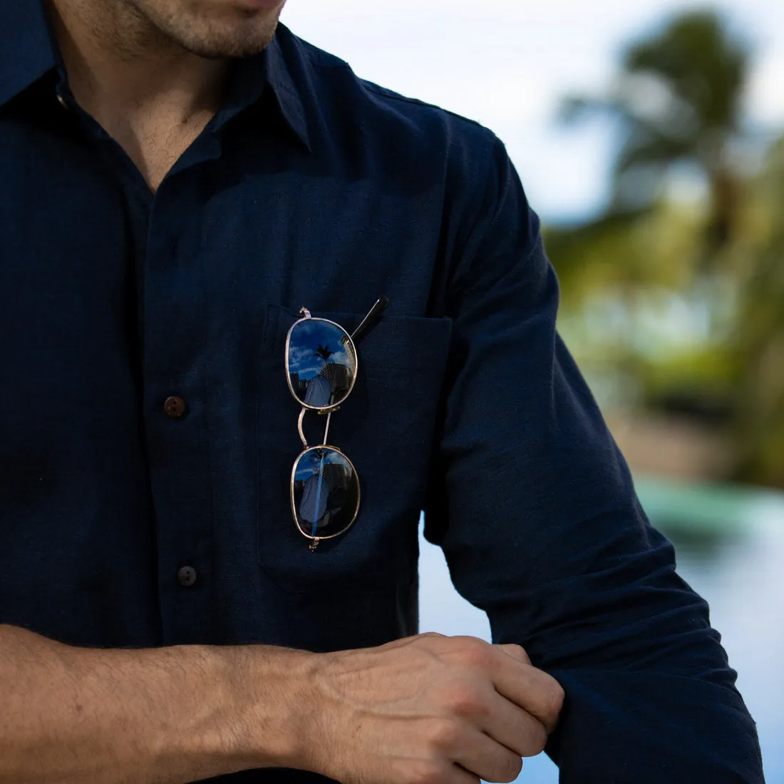 The Solid Weekend - Long Sleeve Navy Hemp Shirt