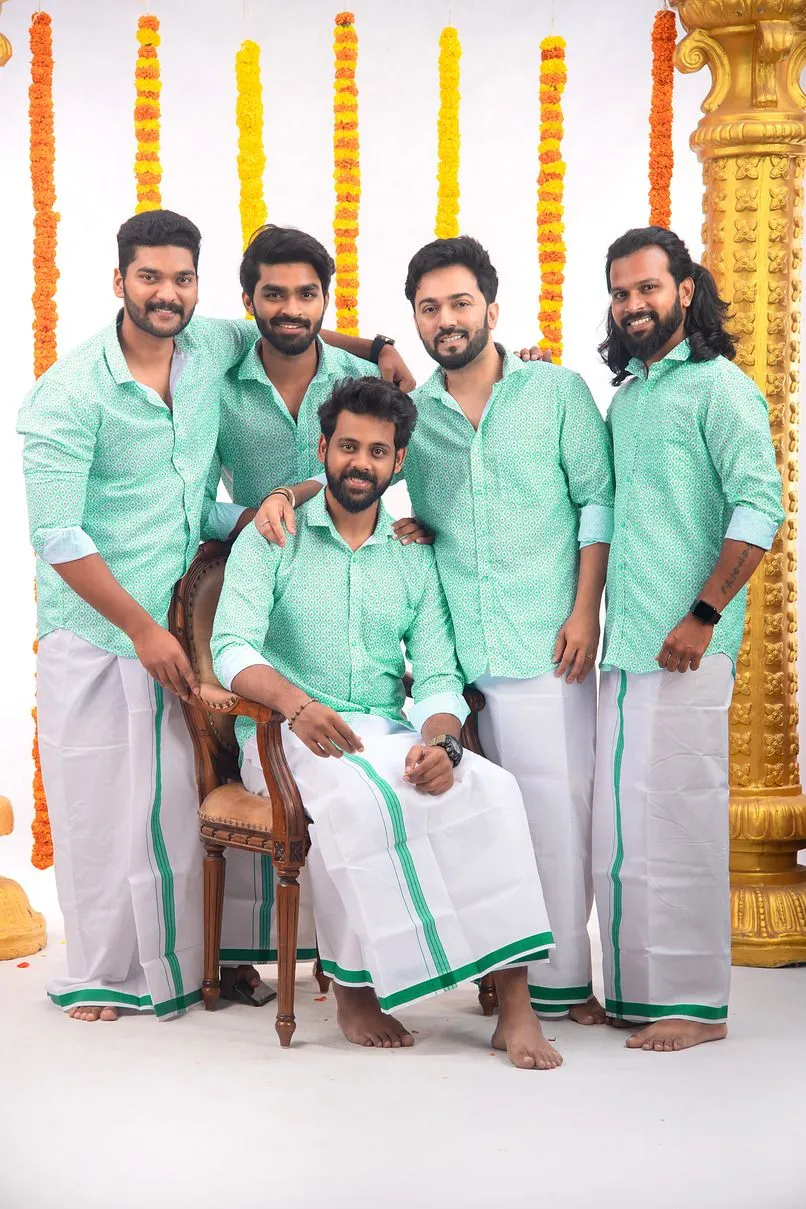 Turquoise Green Printed - Group Shirt and Matching Dhoti