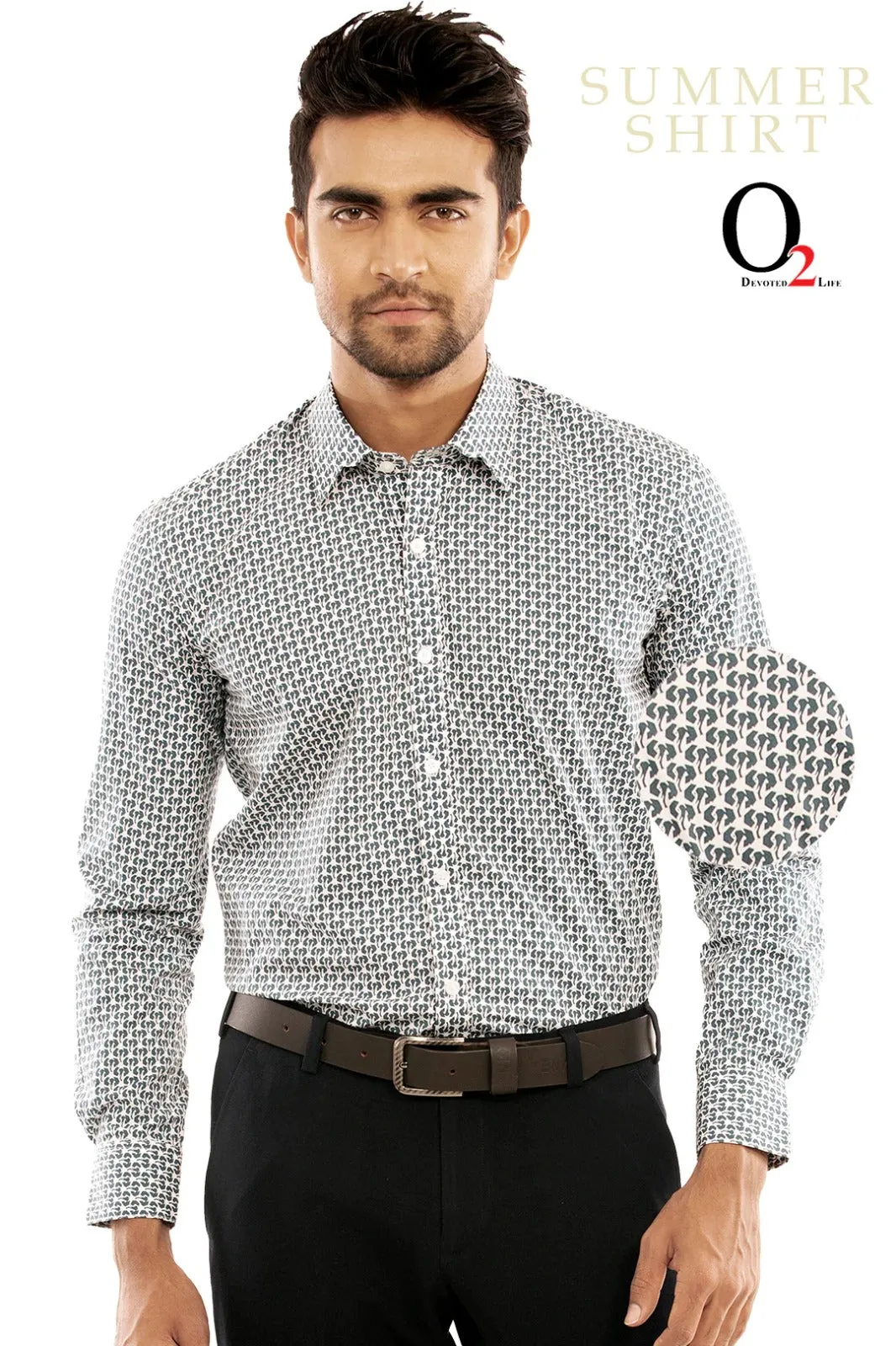 White Blue Printed Full Sleeve Shirt