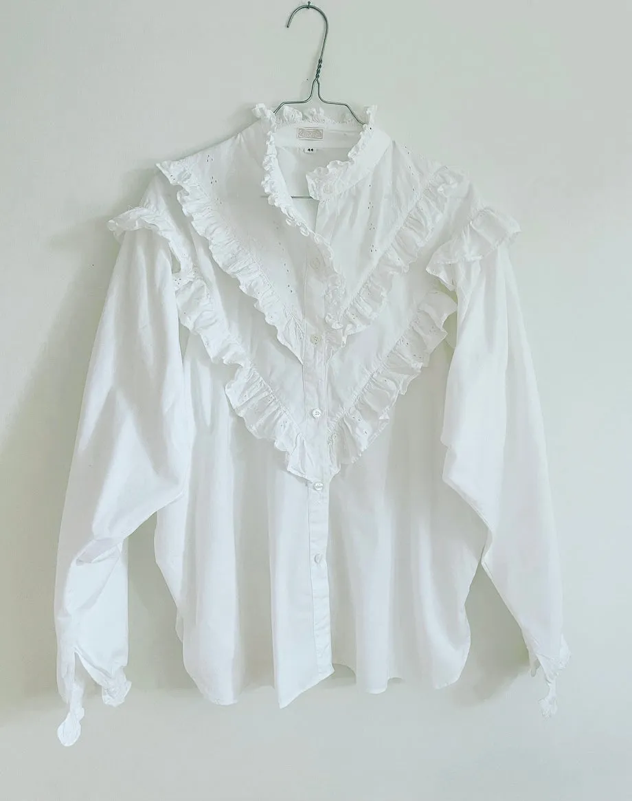 White Cotton Lace Ruffles Shirt