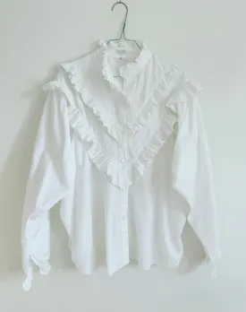 White Cotton Lace Ruffles Shirt