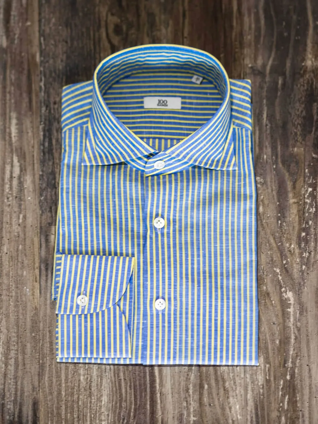 Yellow-Blue Striped Cotton Shirt